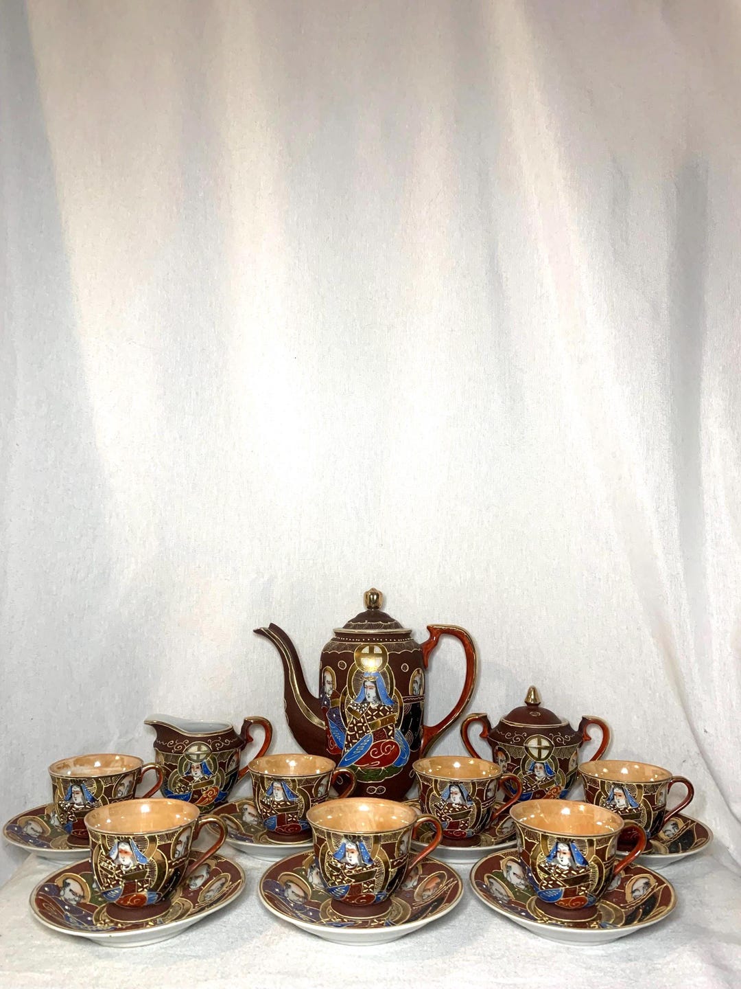 Vintage 1940's Japanese Satsuma Moriage Geisha Tea Set 17pc - Etsy