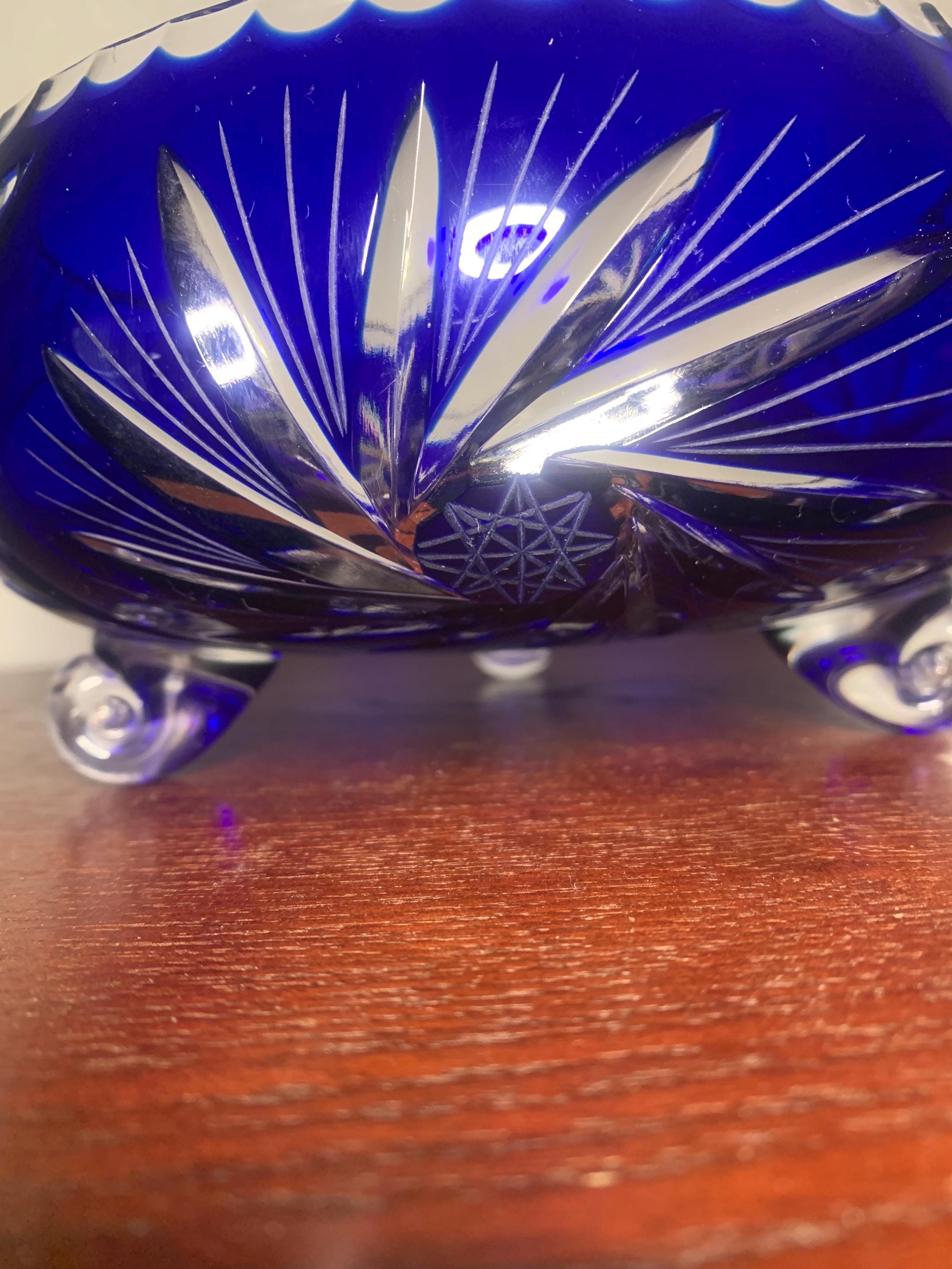 Vintage Bohemian Cobalt Blue Cut to Clear Footed Bowl - Etsy