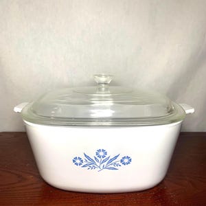 Uiterst zeldzame vintage Corningware blauwe maïsbloem braadpan met zeer oude stempel