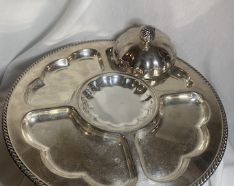 Vintage Silber gelötet Lazy Susan Serviertablett, komplett mit Deckel.