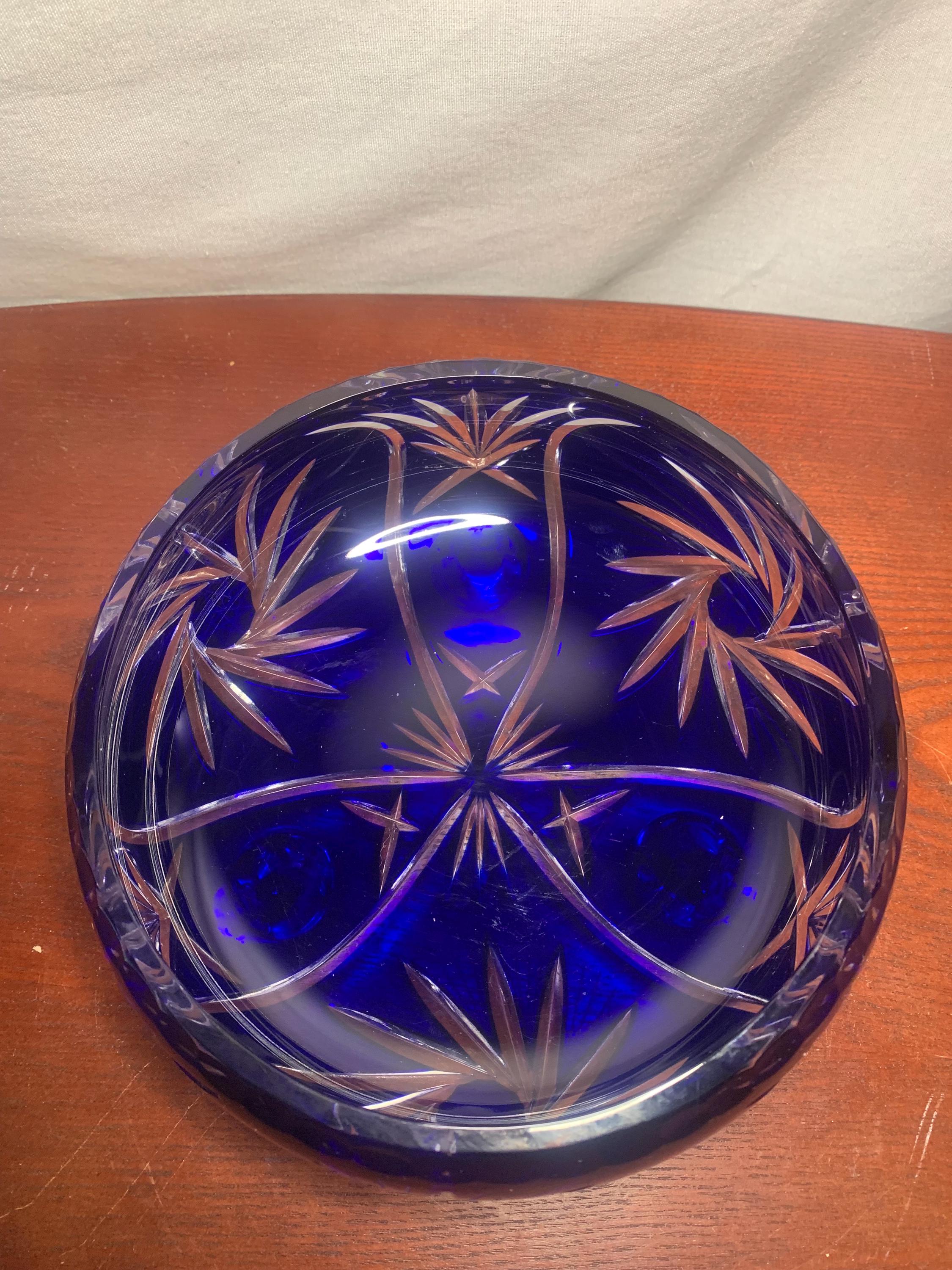Vintage Bohemian Cobalt Blue Cut to Clear Footed Bowl - Etsy