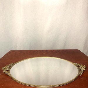 Vintage Ornate Golden Rose Vanity Mirror Tray