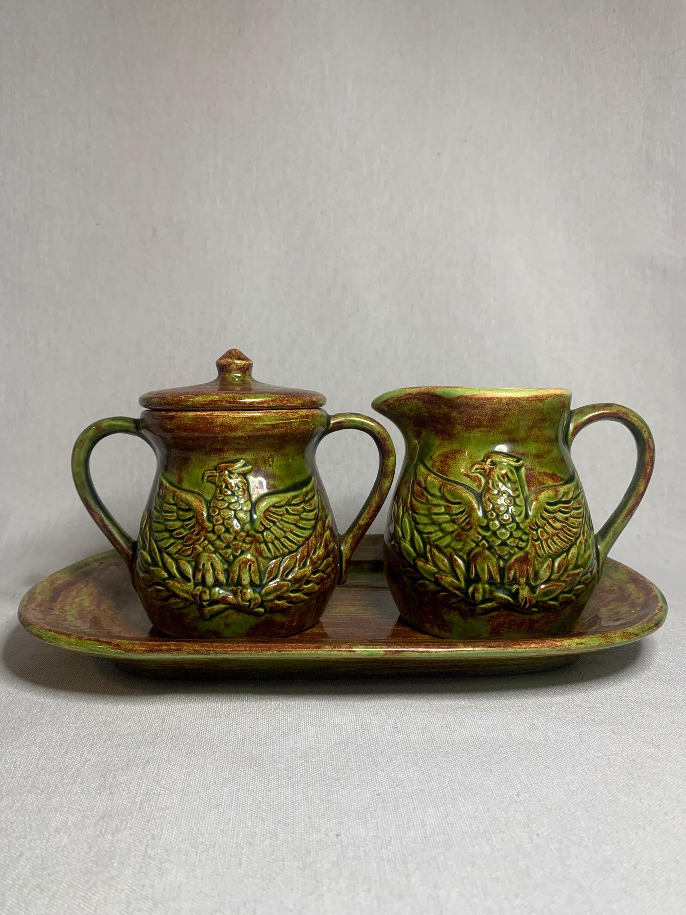 Extremely Rare Handmade Creek Turn Pottery Creamer&sugar Set With
