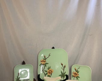 Vintage MCM 1946-1955 20-delars rosengrön WeilWare California keramik porslinsset