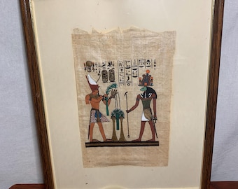 Vintage gerahmte ägyptische Papyrus Malerei 1985