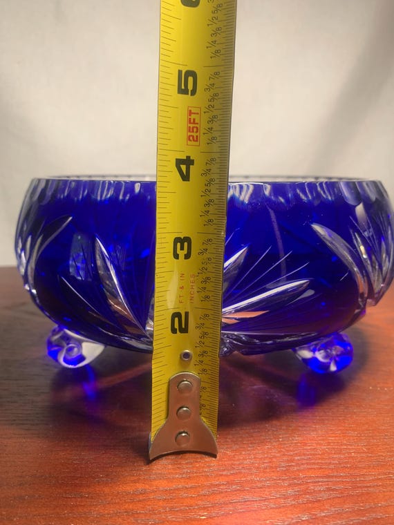 Bohemian ブルーカットボール　1950年物 Vintage Bohemian Cobalt Blue Cut to Clear Footed Bowl - Etsy