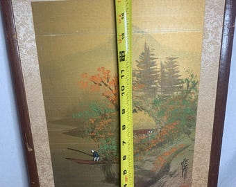 Vintage Framed Japanese Gold Leaf Water Color Painting Artist