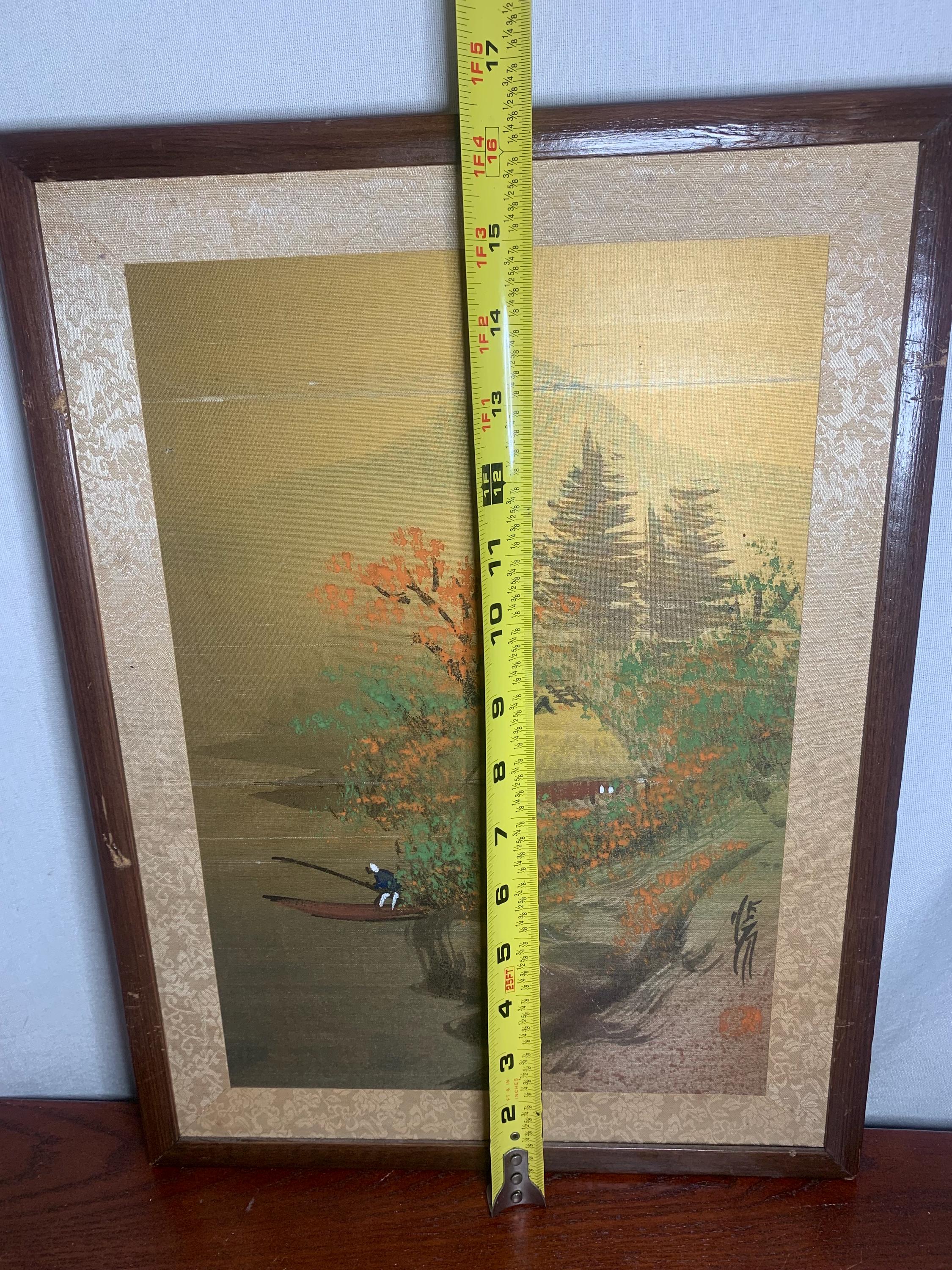 Vintage Framed Japanese Gold Leaf Water Color Painting Artist