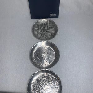 Vintage HandHammered Wendell August Pewter Coasters (Set of 3)