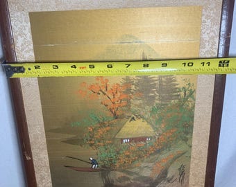 Vintage Framed Japanese Gold Leaf Water Color Painting Artist
