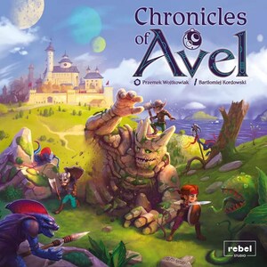 Può includere: Un gioco da tavolo fantasy chiamato Chronicles of Avel, con un gigante di pietra, un castello e diversi personaggi. Il gioco è ambientato in un mondo di magia e avventura.