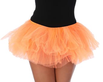 Orange 5-lagiger TUTU-Rock Größe 8-22 UK Kurzer bauschiger Laufrock Tanz Handmade Genäht