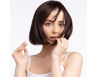 Deluxe bruine bobpruik Bruine korte bob-ponponhaar zacht natuurlijk