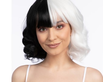 Devilla Wig Black White Wig Cosplay Soft Fancy Dress Costume Accessory Festival Handmade
