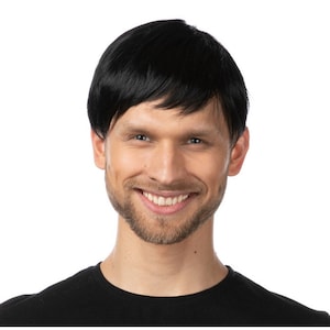 Black Mens Short Wig Realistic Pop Band Fancy Dress Costume Cosplay