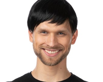 Black Mens Short Wig Realistic Pop Band Fancy Dress Costume Cosplay