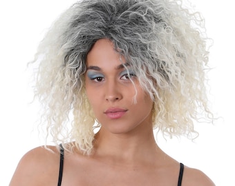 Pop Star Blonde 1980s Curly Wig Fancy Dress Costume Dancer Cosplay Wig