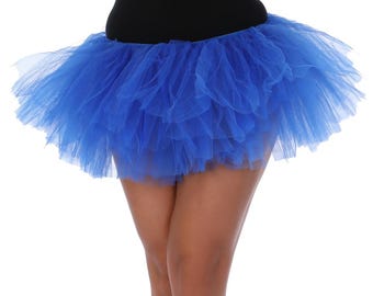 Blue 5 Layer TUTU Skirt Size 8-22 UK Short Puffy Running Skirt Dance Handmade Stitched