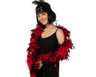 Red Black Feather Boa 85G 1.8M Handmade Fancy Dress Costume 1920s