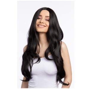 Deluxe Black Long Wavy  Wig Heat Resistant Fringeless Hair
