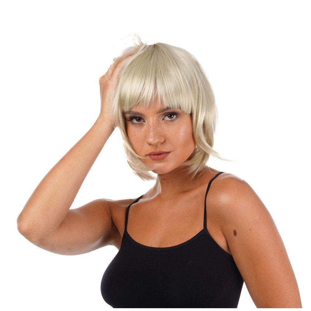 Parrucca Donna Bob Bionda Con Frangia - Abito Fantasia - Nuova Con Etichette
