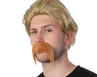 Blonde Disco Wig and Tash 1970s 1980s Fancy Dress Costume Party