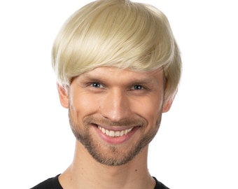 Blonde Mens Short Wig Realistic Pop Band Fancy Dress Costume Cosplay