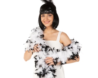 Boa de plumas blanca y negra, disfraz hecho a mano, años 20, 85G, 1,8M - España Boa de plumas blanca y negra, disfraz hecho a mano, años 20, 85G, 1,8M - España