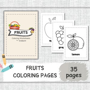 Fruits Coloring Pages, Kids Coloring Book, Fruits Coloring Worksheets, Printable Coloring for Toddlers, Preschool Coloring Activity Sheets