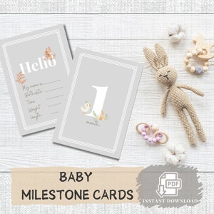 Cartes d'étape importante pour bébé, bébé garçon, étape mensuelle de bébé fille, carte bébé minimaliste Hello World, cartes d'étape imprimable nouveau-né 1re année