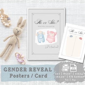 Gender Reveal Poster, He or She Voting Sign, Gender Reveal Party Activity, He or She What Will Baby Be Sign, Minimalist Gender Reveal Sign