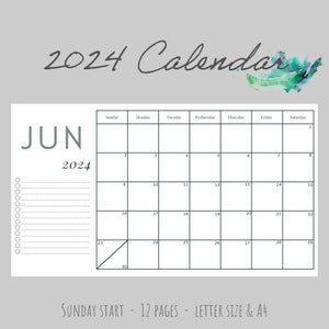 2024 calendar | 2024 Monthly Calendar | fill in calendar | printable calendar | simple | 12 month | Digital Download | PDF