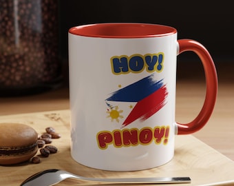 Filipino Mug, Hoy! Pinoy!, Philippines Coffee Cup, Present for Filipino Husband, Wife, Family, Tea Mug, Philippines Flag  Accent Coffee Mug