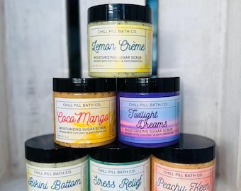 Moisturizing and Exfoliating Sugar Scrub - Infused with Safflower + Coconut Oils - Self Emulsifing