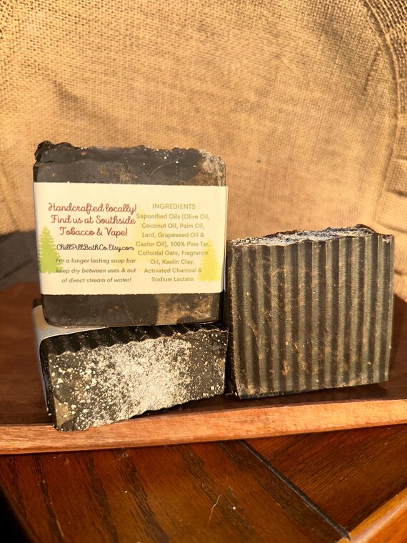 Pine Tar Soap - Oatmeal, Clay & Charcoal - Handcrafted Bar Soap