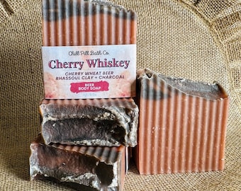 Cherry Whiskey Beer Soap - Exfoliating Charcoal & Rhassoul Clay