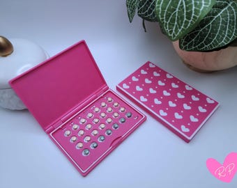 Magenta Hearts and Dots Birth Control Pill Case – Valentine, Preppy, 3D Printed Hard Plastic, Cute Compact Pill Box, Travel Pill Organizer