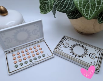 White Celestial Birth Control Case, Custom Pill Pack Holder, Sun Moon Stars Design, 3D Printed, Travel Pill Case, Compact Plastic Box