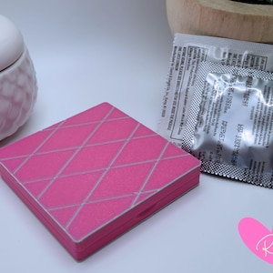 Condom Case, Cute, Discreet, Compact, Fun Bachelorette Gift, Girlfriend Gift, Birth Control Holder, Magenta and Light Green Diamond Pattern