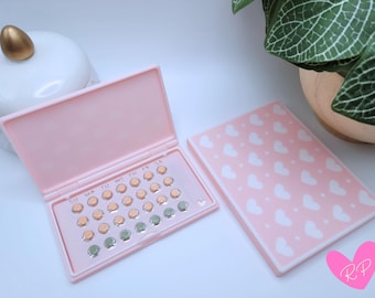 Light Pink Hearts and Dots Birth Control Pill Case – Pastel, Preppy, 3D Printed Hard Plastic, Cute Compact Pill Box, Travel Pill Organizer