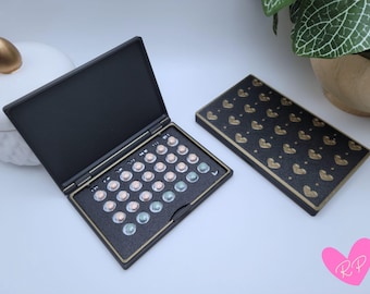 Black and Gold Hearts and Dots Birth Control Pill Case – Valentine, Preppy, 3D Printed Hard Plastic, Cute Pill Box, Travel Pill Organizer