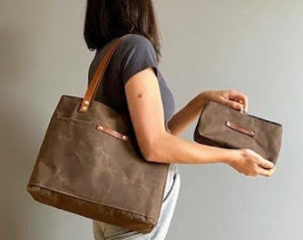 MiLETOS - Medium Waxed Canvas Tote - Waterproof Tote - Simply Tote Bag - brown