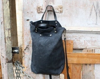 Gewachste Leinwand Tote -klein- in Kohle schwarz, für Männer, für Frauen, unisex, rustikal, Herbst, Winter