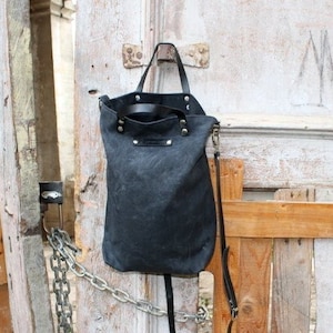 Cabas en toile cirée -petit- en noir anthracite, pour homme, pour femme, unisexe, rustique, automne, hiver