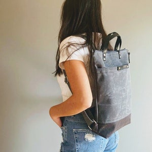 PERGE Waxed Canvas Backpack Gray / Dark Gray, Rucksack, MacBook 13 Backpack, Rucksack, Outside Pocket Backpack image 4