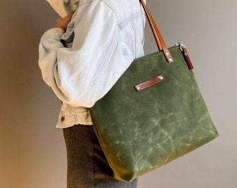 MART tote - Waxed Canvas Tote Bag - Army Green - medium - mellow yellow - waxed simply tote