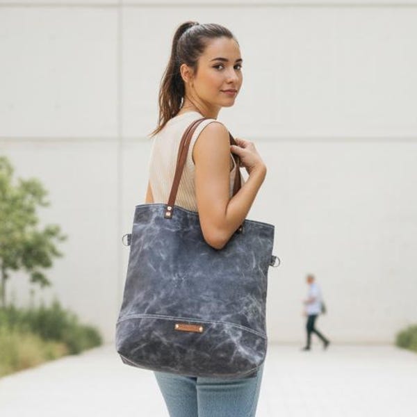 Waxed Canvas Tote Bag in Grey | Milano