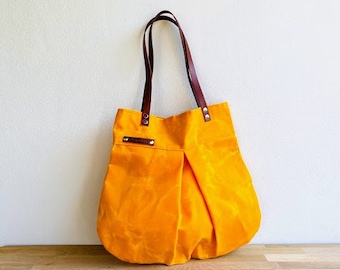 KREMNA - Waxed Canvas Shoulder Bag in Bright Yellow -- everyday purse --