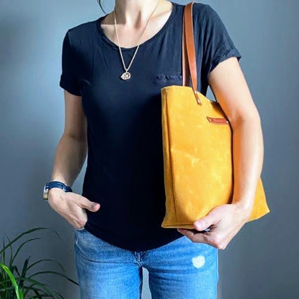 MART tote - Waxed Canvas Tote Bag - Mustard Yellow - medium - mellow yellow - waxed simply tote