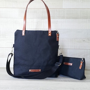 Waxed Canvas Tote Bag in CHARCOAL BLACK Milano MEDIUM Size image 2